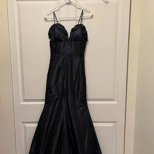 Pamella Roland Navy Blue Evening Gown with Train